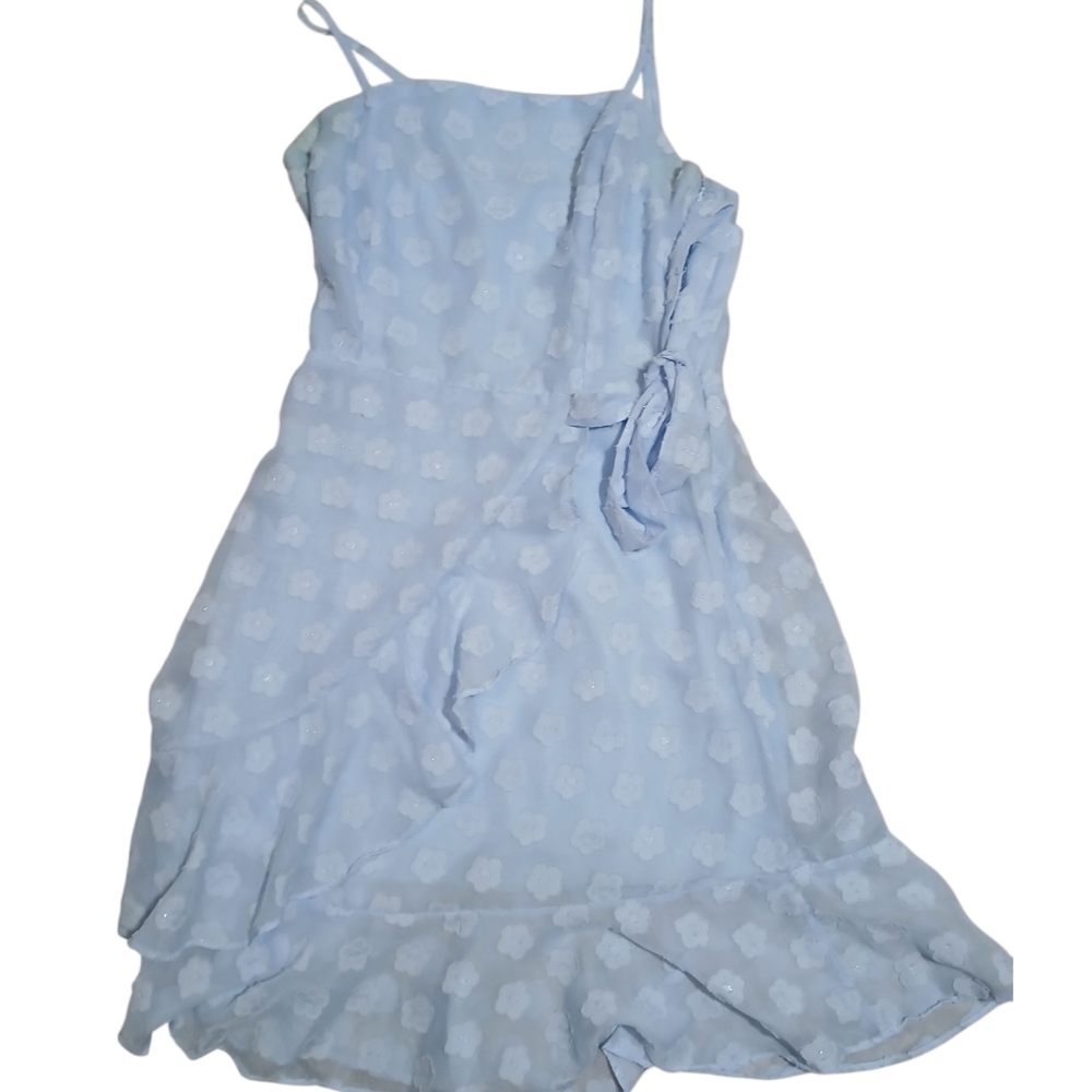 Altar'd State Light Blue White Shiny Flower Pattern Dress With Tie Size Small